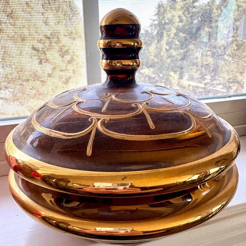 Vtg 1960s Bergdorf smoked glass Candy Dish